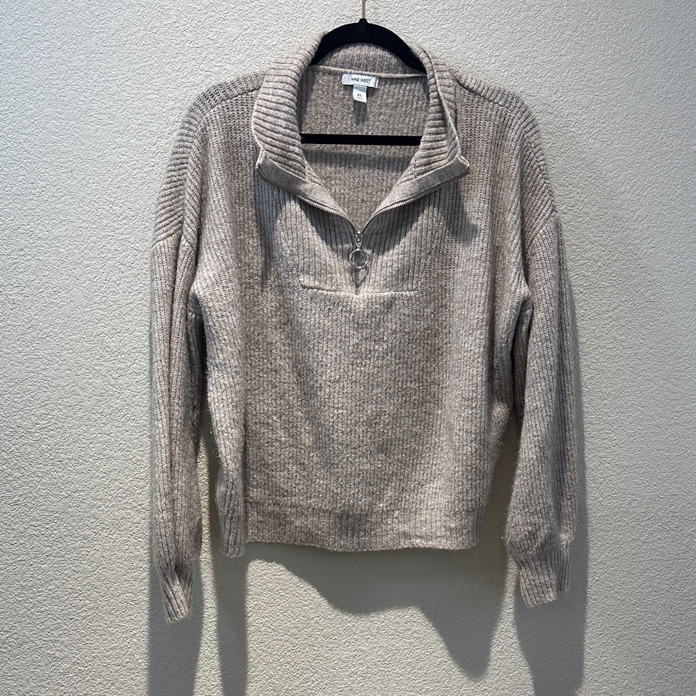 Nine West Light Taupe Ribbed Half-Zip Pullover size XL